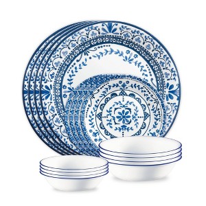 Corelle 16pc Vitrelle Portofino Dinnerware Set: White Floral