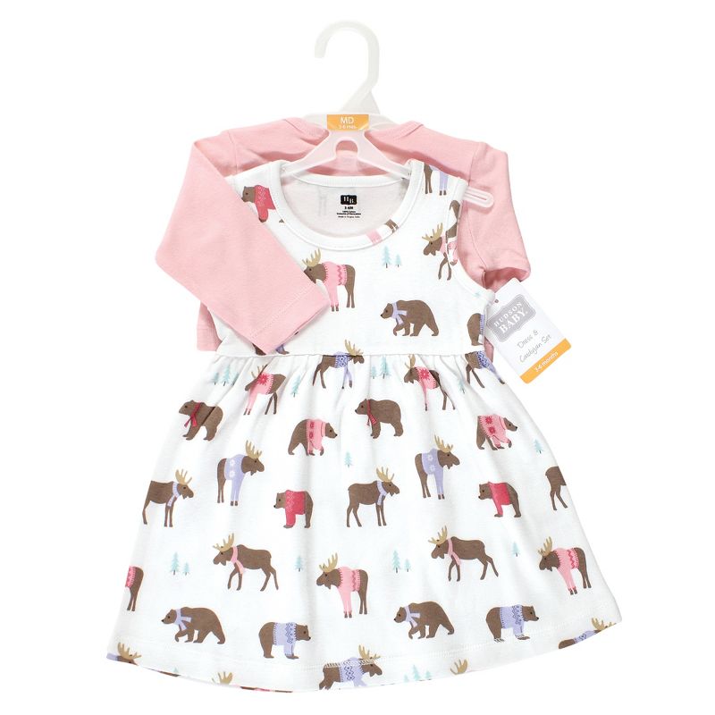 Hudson Baby Baby Girls Cotton Dress and Cardigan Set, Pink Moose Bear, 2 of 6