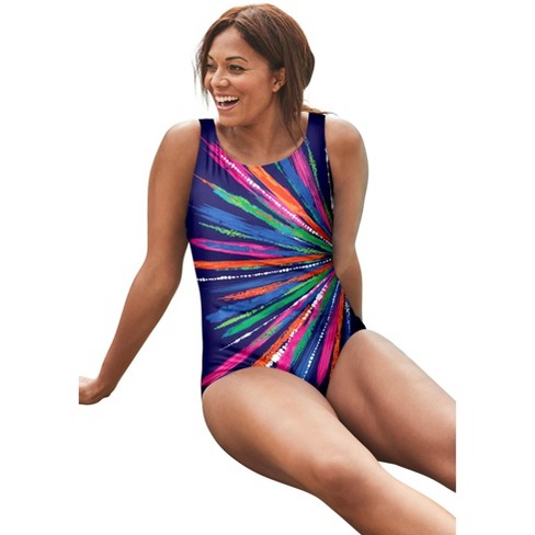 Swimsuits For All Women's Plus Size Tummy Control Chlorine Resistant High  Neck One Piece Swimsuit - 16, Rainbow Starburst