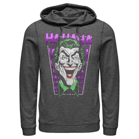 Men's Batman Joker Ha Ha Frame Pull Over Hoodie - Charcoal Heather - Medium