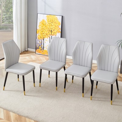 FURNIinspire Dining Chairs A set of 4 PU Comfort modern Dining Chairs, black Metal Legs Dining Chairs For Kitchen, Gray, 18"*18"*37"