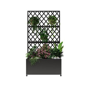 Galvanized Steel Raised Garden Bed with Trellis & Privacy Screen, Mobile Planter Box with Casters & Drainage for Patio or Deck - 1 of 4