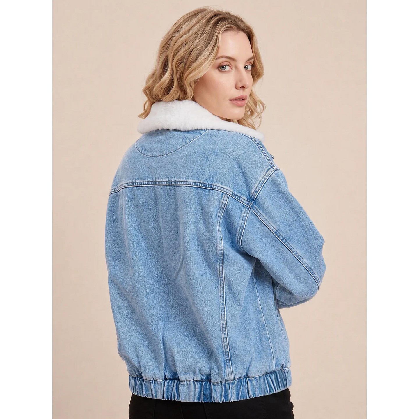 Женская куртка INSPIRE CHIC Fleece Collar Side Pocket Long Sleeve Button Down Outerwear Denim Jacket Large Snowflake Blue, цвет: Джинсовый — фото 3
