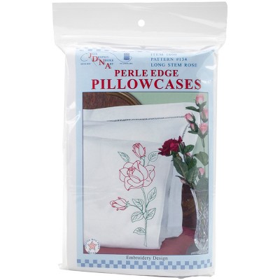 Jack Dempsey Stamped Pillowcases W/White Perle Edge 2/Pkg-Long Stem Rose