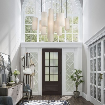 Bronze 15-Light Chandelier with Off-White Fabric Shades