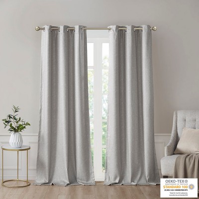 Grungis 42x84 Inch Tonal Printed Faux Silk Total Blackout Curtain Panels for Living Room,Bedroom(2 Pcs Window Panels)