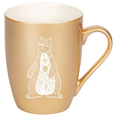 Elanze Designs 10 Ounce Metallic Finish New Bone China Tea Coffee Cup Mug� Gold Whimsical Floral Bear