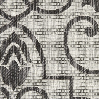 Ivory & Charcoal Round Synthetic Indoor/Outdoor Area Rug