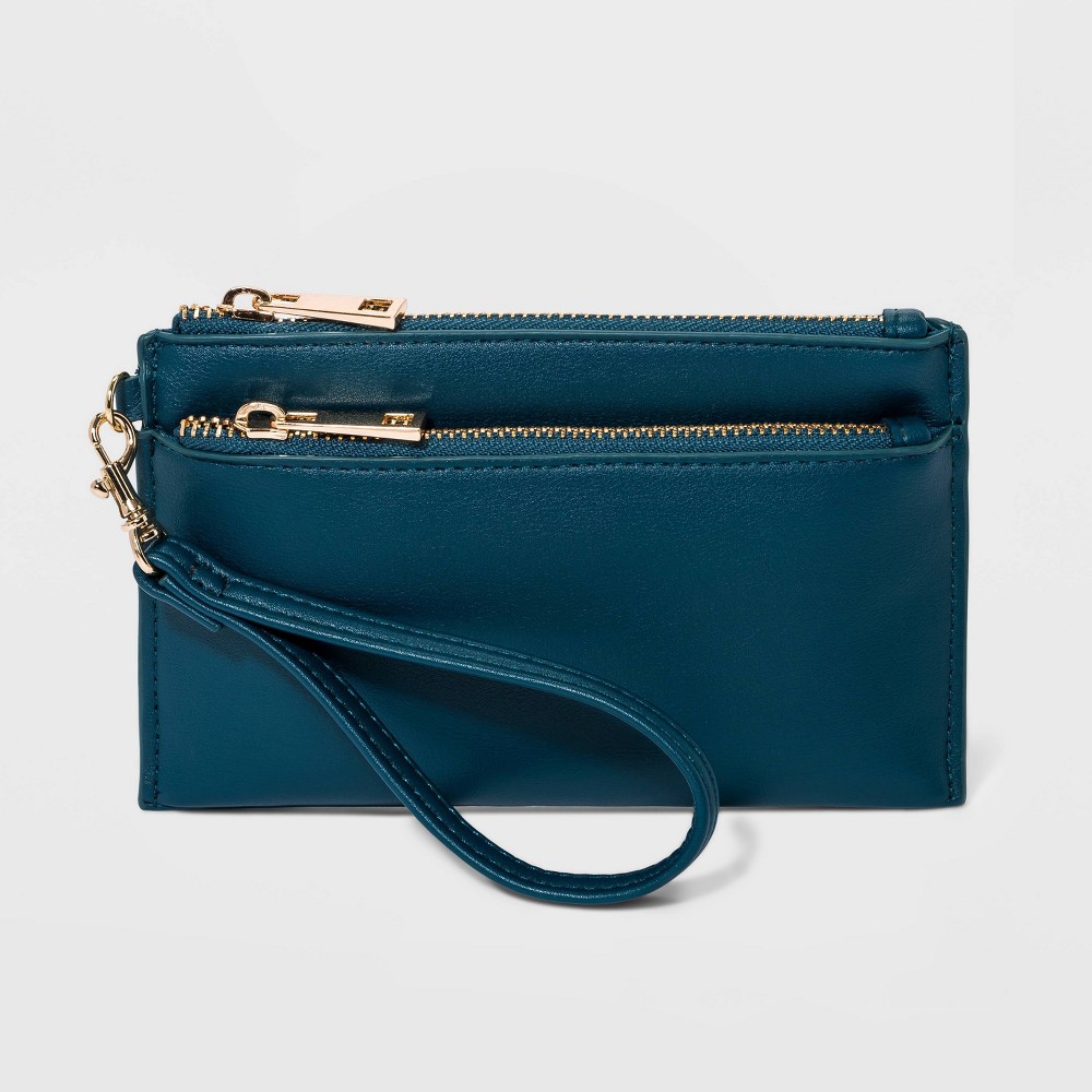 Double Zip Wristlet Pouch - A New Day Dark Teal, Dark Blue