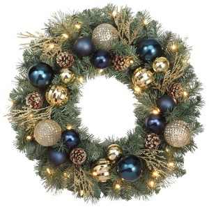 Haute Décor 24" Pre-lit Sutton Place Christmas Artificial Wreath - 1 of 4