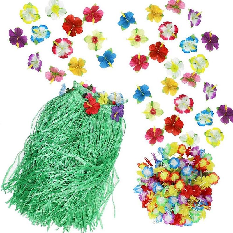 Syncfun Luau Tropical Hawaiian Party Decoration Set Including 100 ft Flower Lei Garland, 36 Hibiscus Flowers and 9 ft Luau Table Skirt, 2 of 5