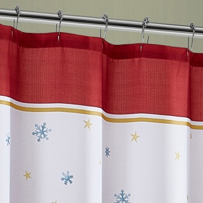 Santa's Snowy Sleighride Red and White Fabric Shower Curtain