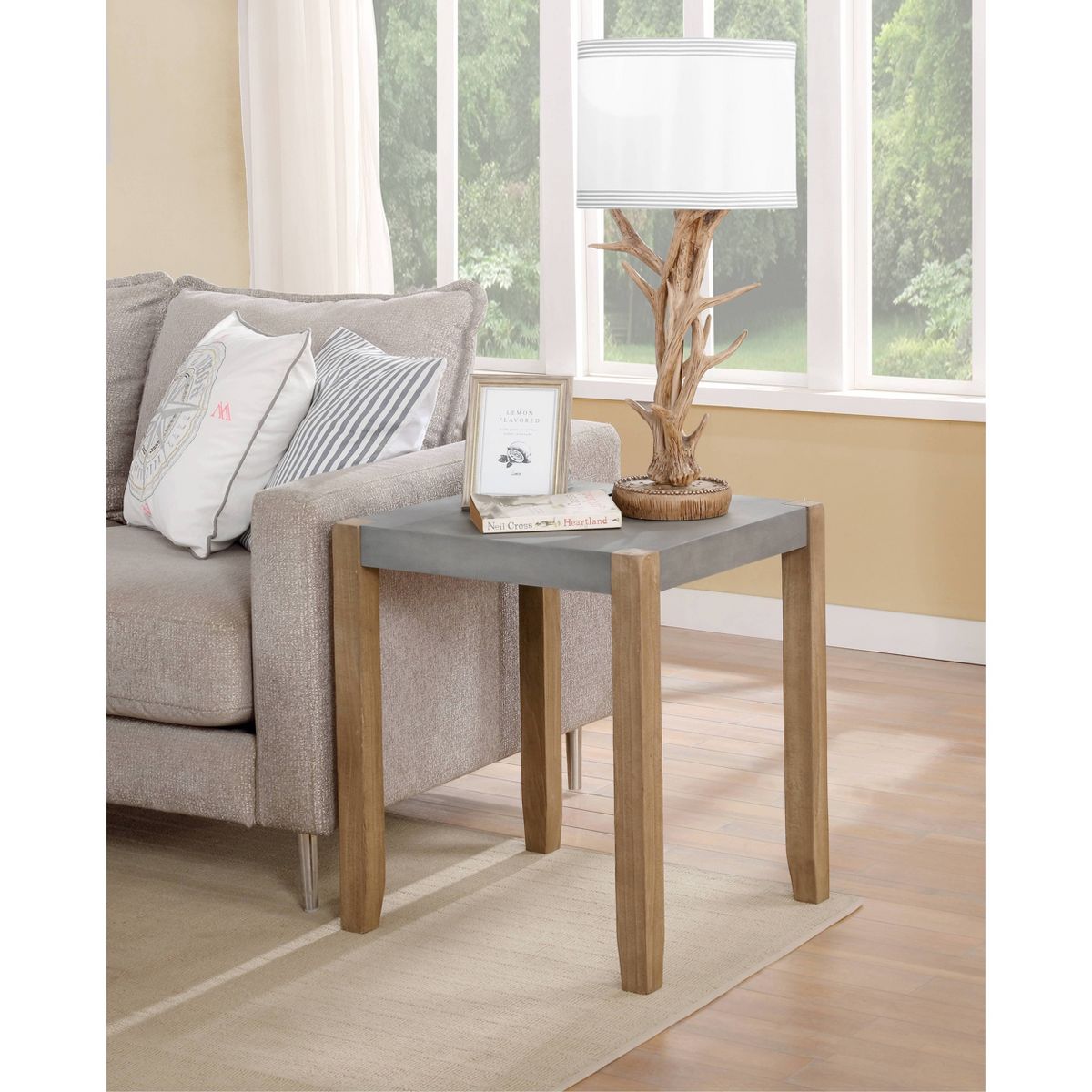 21" Davenport Faux Concrete and Wood End Table Light Amber - Alaterre Furniture - thumbnail 3