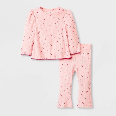 Image of Baby Girls' Cozy Ribbed Top & Bottom Set - Cat & Jack™ Pink 3-6M