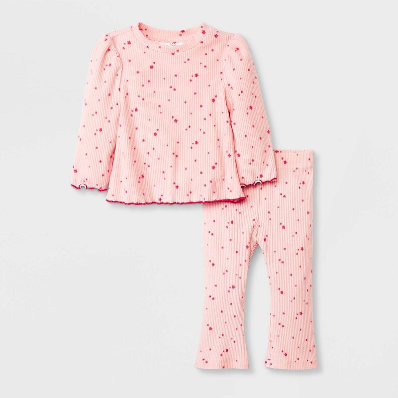 Baby Girls&#39; Cozy Ribbed Top &#38; Bottom Set - Cat &#38; Jack&#8482; Pink, 1 of 6