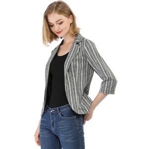 Allegra K Women's Striped 3/4 Sleeves Open Front Casual Notched Lapel Blazer - 1 of 4