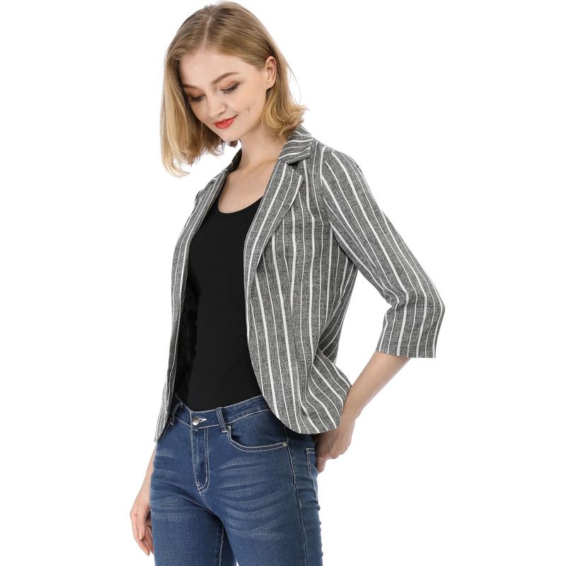 Allegra K Women's Striped 3/4 Sleeves Open Front Casual Notched Lapel Blazer, 1 of 8