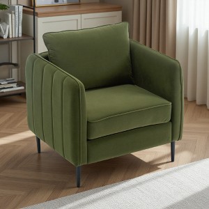 Velvet Accent Chair with Pillow and Metal Legs - 1 of 4