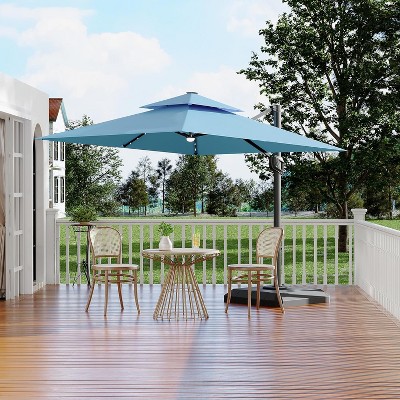10FT Solar Cantilever Patio Umbrella – 360° Rotation, Windproof Base Included & UPF50+ UV Protection (Rectangular)