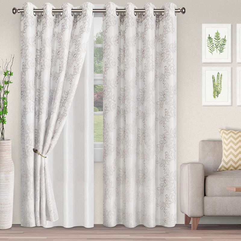 Lightweight Floral Embroidered Semi-Sheer 2-Piece Curtain Panel Set with Stainless Grommet Header - Blue Nile Mills, 1 of 5