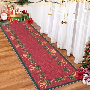 Christmas Area Rugs, Bells Holly Berry Ribbon Garland Traditions Throw Carpet Runner Rugs for Living Room Bedroom Kitchen Dining Room Nursery Office - 1 of 4