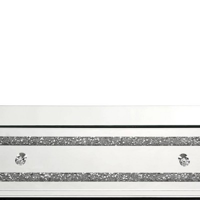 32" White Mirrored Glam Cabinet with Faux Diamond Inlay