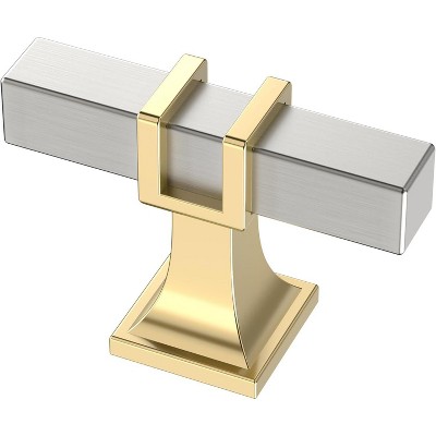 attop 10 Pack Satin Nickel and Gold Cabinet Knobs, 2 Inch(51mm) Diameter Cabinet Hardware Square T Bar Knobs for Cupboard and Drawers
