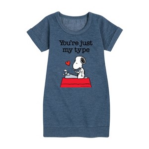 - Peanuts - You're Just My Type Graphic Short Sleeve Fleece Dress - 1 of 4