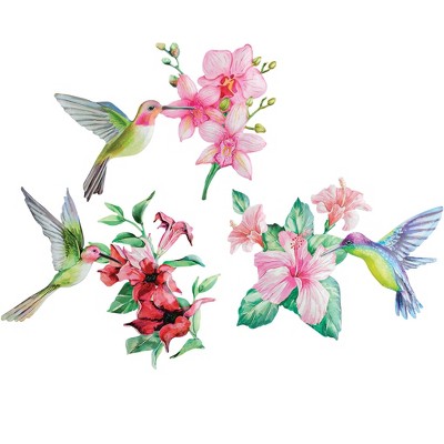 Collections Etc Hand-painted Hummingbird Floral 3-piece Metal Wall Set ...