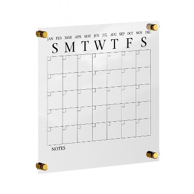 Clear Acrylic Monthly Wall Calendar with Black Print and Dry Erase Marker