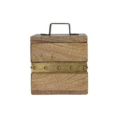 Trinket Box with Lid Wood & Brass Metal Handle by Foreside Home & Garden