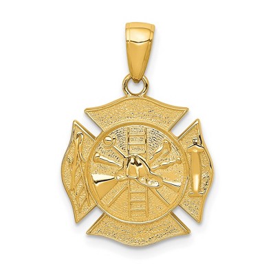 Black Bow Jewelry 14k Yellow Gold Reversible Fire Department Shield Pendant