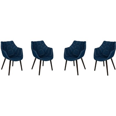 LeisureMod Milburn Accent Chairs Set of 4 for Living Rooms, Offices, Lounges – Denim Upholstered Fabric, Mid-Century Arm Chairs, Comfortable Seating