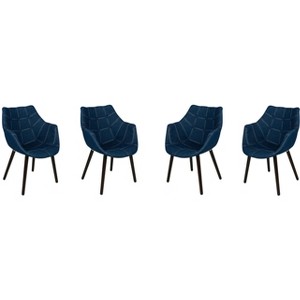 LeisureMod Milburn Accent Chairs Set of 4 for Living Rooms, Offices, Lounges – Denim Upholstered Fabric, Mid-Century Arm Chairs, Comfortable Seating - 1 of 4