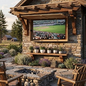 Wood 55 in Outdoor TV Enclosure with 4D Adjustable Mount & Fold-Up