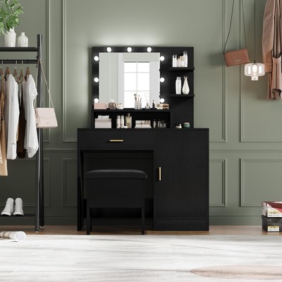 Vanity Desk, Makeup Vanity Desk with Mirror & 9 LED Light Bulbs