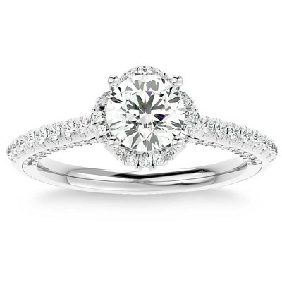 Pompeii3 1 1/2Ct Moissanite & Diamond pave Engagement Ring White Yellow Rose Gold