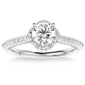 Pompeii3 1 1/2Ct Moissanite & Diamond pave Engagement Ring White Yellow Rose Gold - 1 of 4