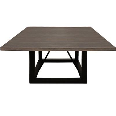 HomeRoots 60" Dark Brown and Black Solid Wood and Iron Frame Base Square Dining Table