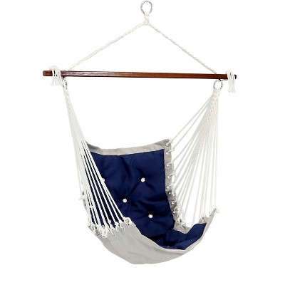 Sunnydaze Large Tufted Victorian Hammock Chair Swing for Backyard and Patio - 300 lb Weight Capacity - Navy Blue