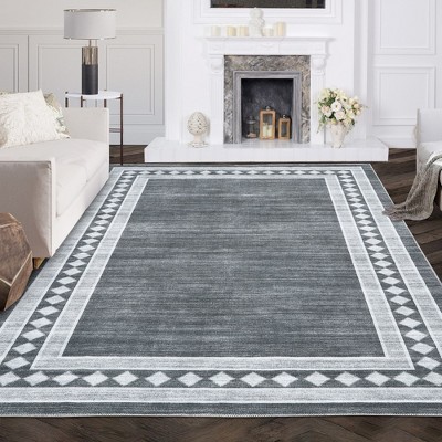 Area Rug Solid Bordered Rug Modern Geometric Boho Rug, 8' x 10' Gray ...