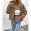 Womens Cropped Corduroy Jacket Loose Button Down Puff Sleeve Shacket Coat - 4 of 4