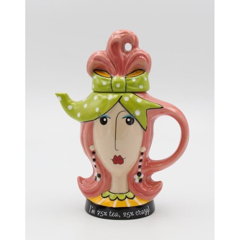 Kevins Gift Shoppe Ceramic Pink Hair Lady Teapot, 1 of 4