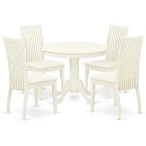 HomeStock 5-Piece Round Linen White Finish Solid Wood Top Dining table with 4 Chairs - 1 of 4