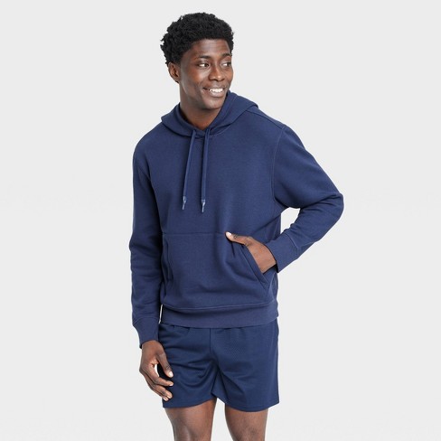 Men s Cotton Fleece Hooded Sweatshirt All In Motion Navy Blue L Target