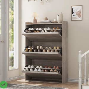 Shoe Cabinet with 3 Flip Drawers FreeStanding Shoe Storage  Wooden Shoe Organizer with Adjustable Shelf - 1 of 4