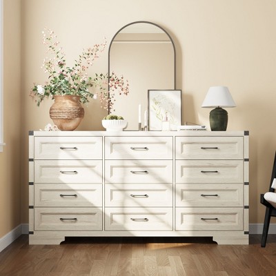 FUFU&GAGA White Horizontal Dresser, Bedroom Storage Essential, Multiple Drawers for Ample Closet Organization