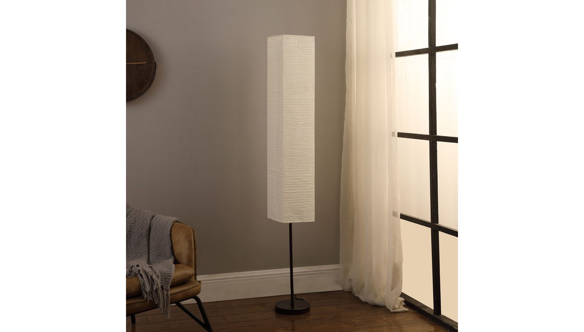 62.5" Japanese Shoji Paper Floor Lamp with Black Metal Frame