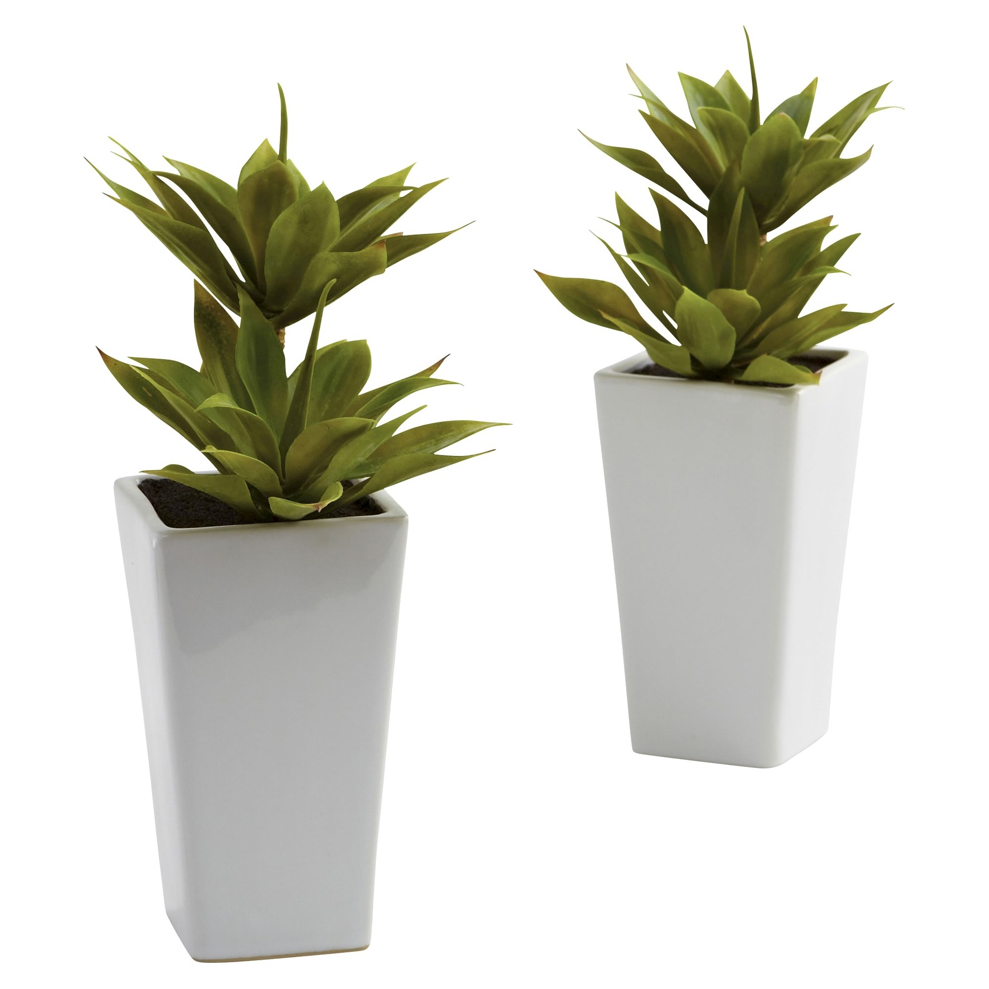 Nearly Natural Double Mini Agave w/Planter (Set of 2)