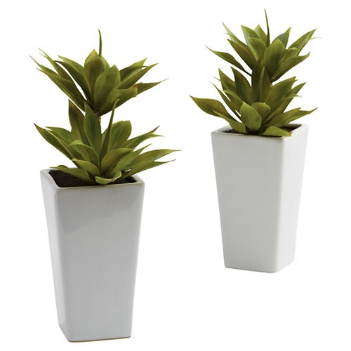 Nearly Natural Double Mini Agave w/Planter (Set of 2)